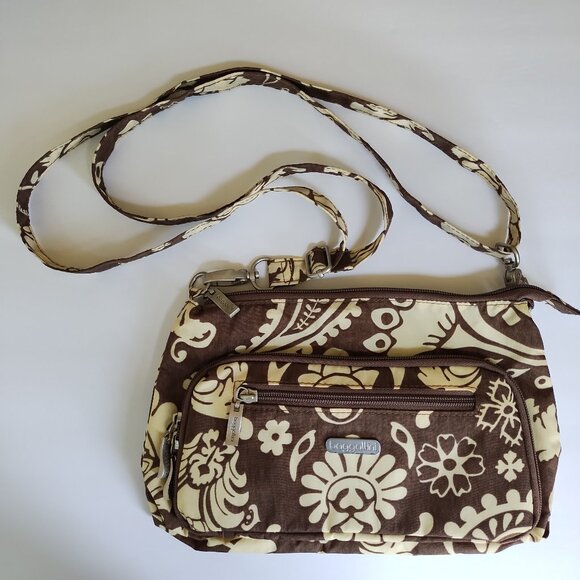 Baggallini Handbags - Baggallini Brown & Cream Floral Crossbody Purse Adjustable Strap
